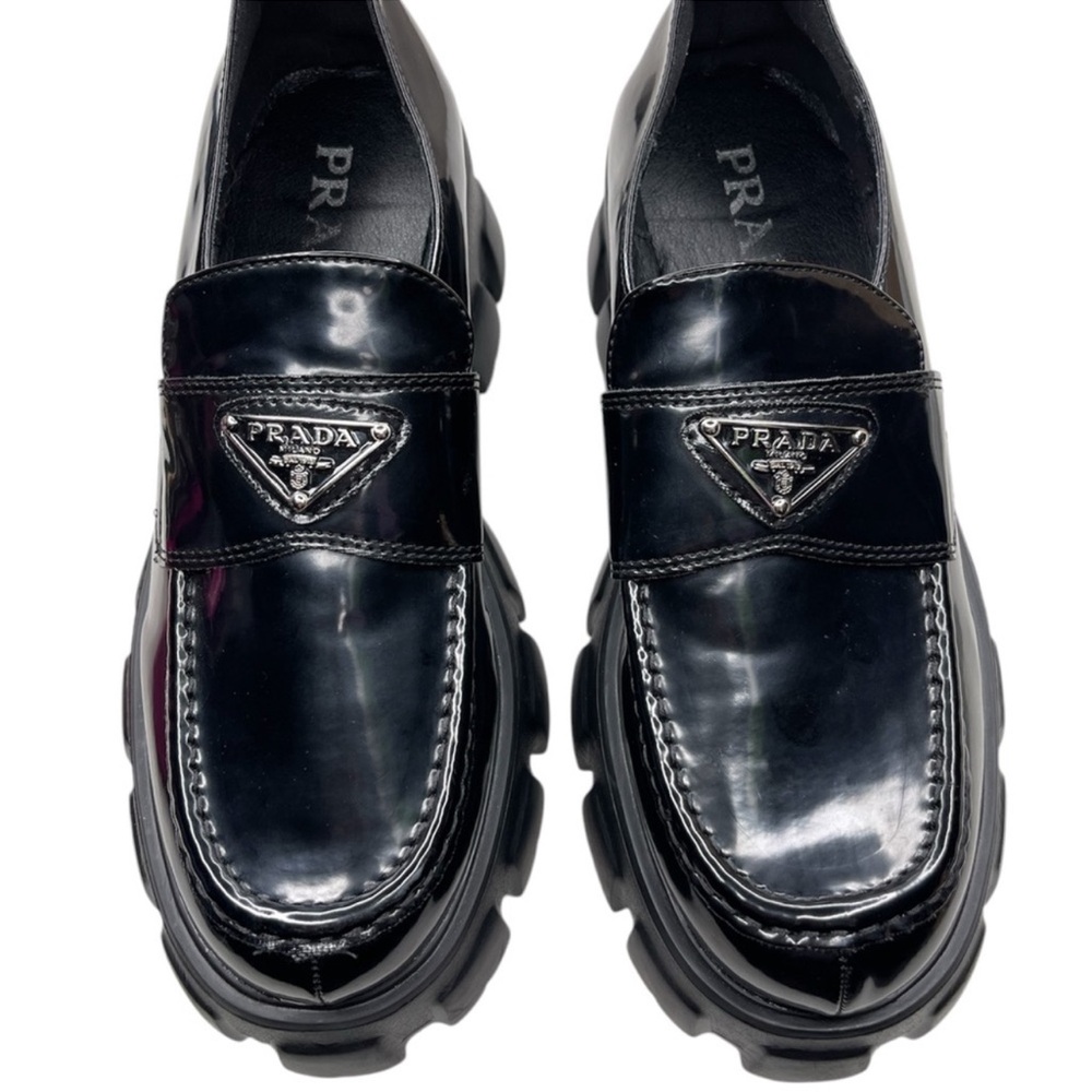 Prada Monolith Black Leather Platform Loafers - Picture 4 of 6